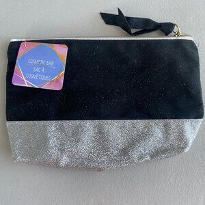 Cosmetic bag Makeup Bag Pouch Black Silver Glitter 5" x 8"